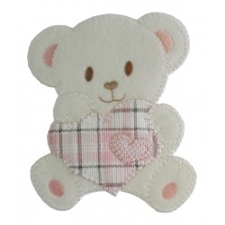 Iron-on Patch - Teddy Bear with Heart - Pink